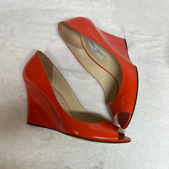 Jimmy Choo Red Heels Elegant Peep Toe - Picture 2 of 16